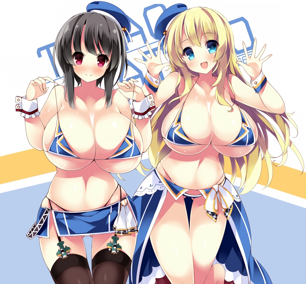 atago_(kancolle) bikini kantai_collection stockings swimsuits tagme takao_(kancolle) thighhighs undressing