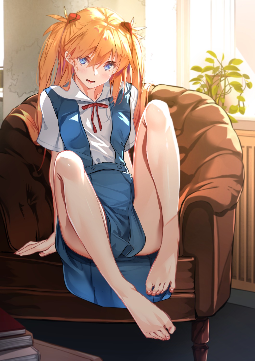 feet neon_genesis_evangelion seifuku skirt_lift souryuu_asuka_langley sydus