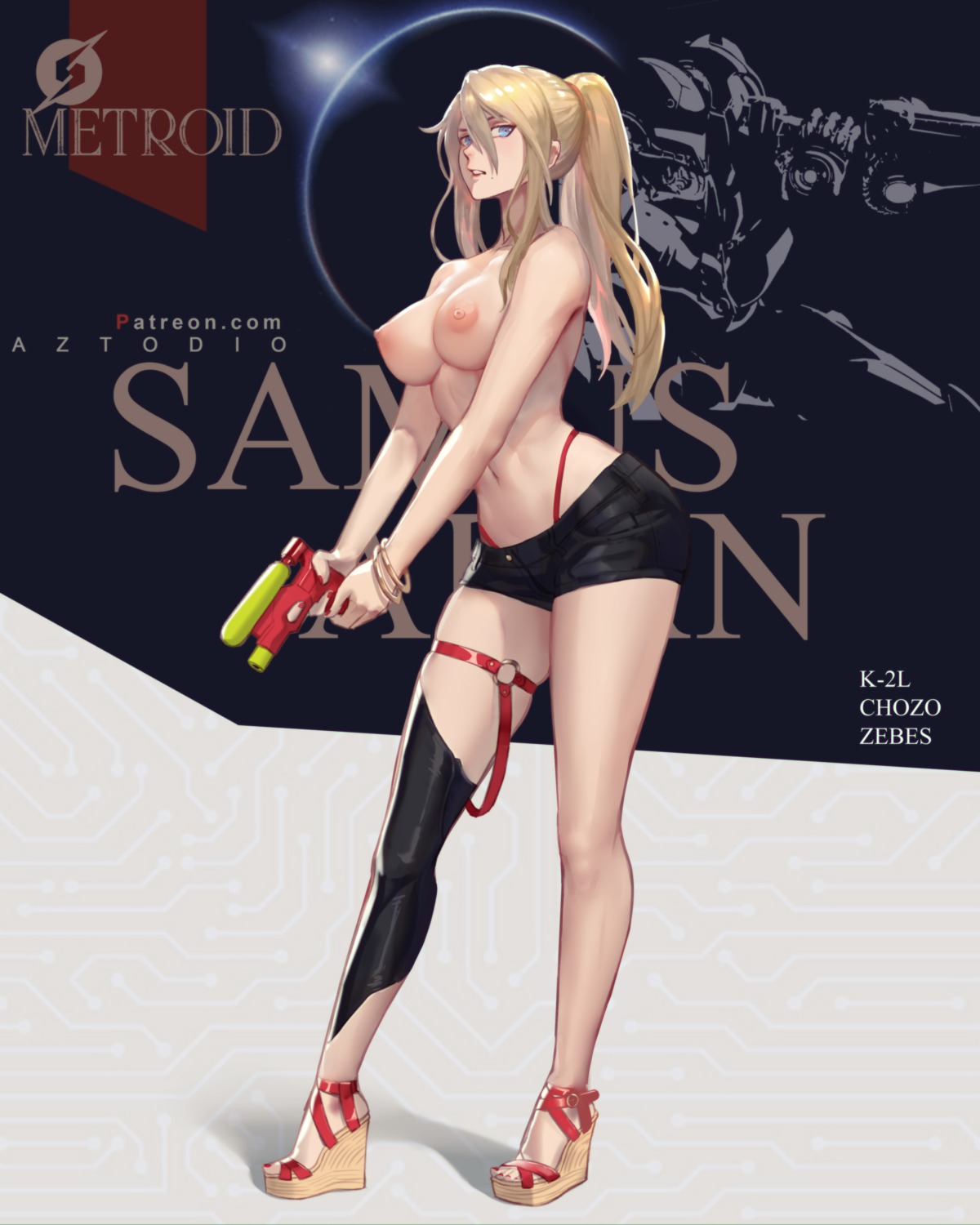 azto_dio garter gun heels metroid nipples pantsu samus_aran topless