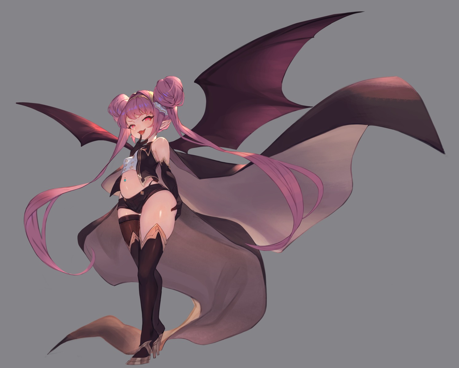 heels moco_(moco_28) pointy_ears thighhighs wings