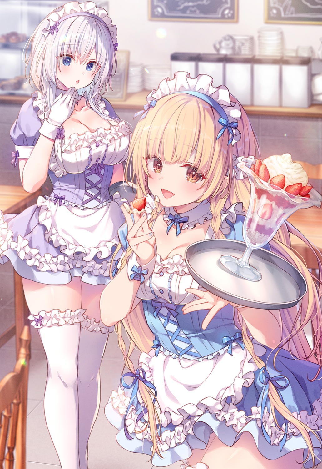 cleavage cream hagoromo_shion himeji_shirayuki konomi liar_liar maid thighhighs waitress