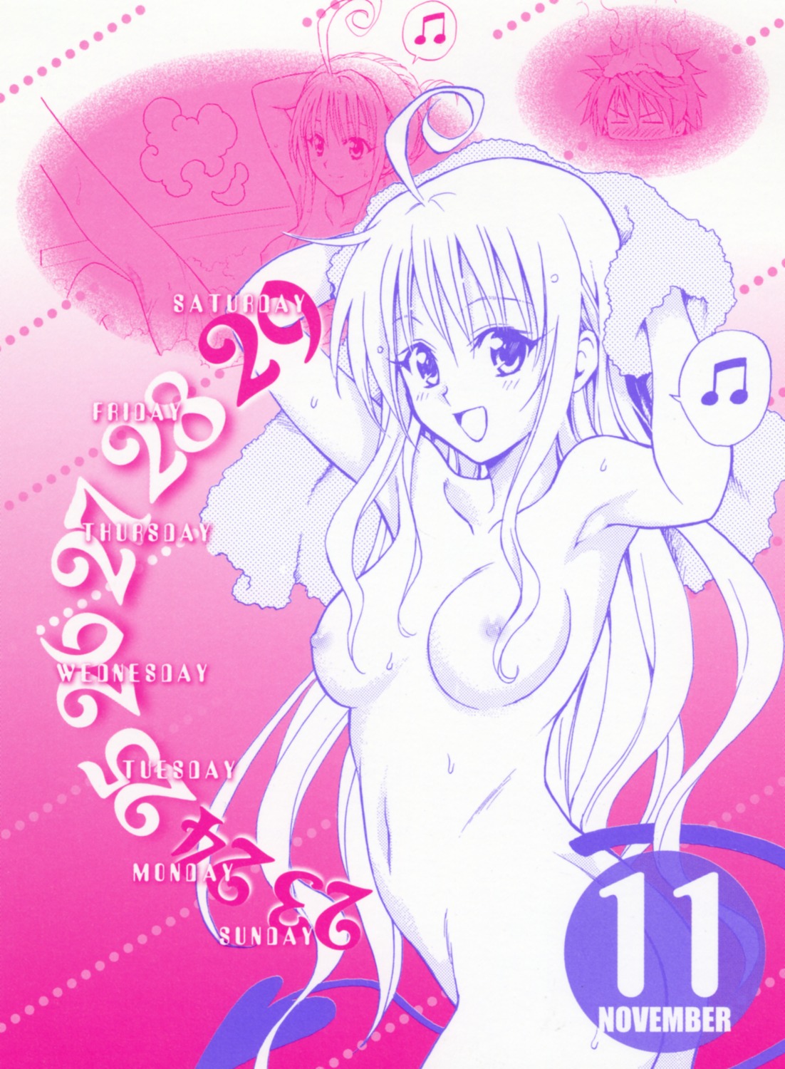 lala_satalin_deviluke monochrome naked nipples to_love_ru yabuki_kentarou