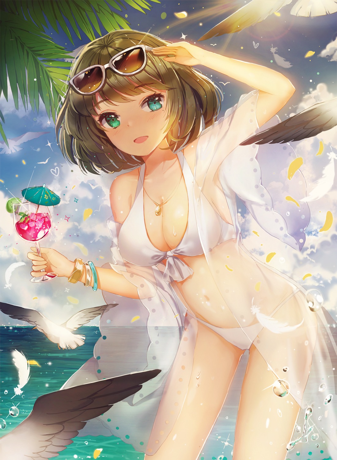 bikini cleavage dangmill heterochromia megane open_shirt see_through swimsuits takagaki_kaede the_idolm@ster the_idolm@ster_cinderella_girls