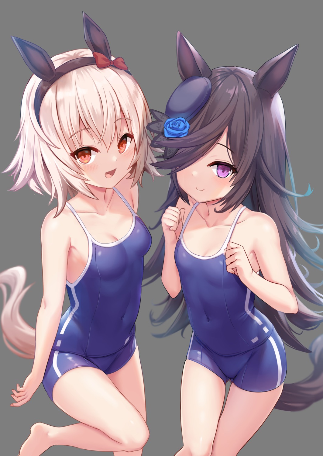 animal_ears cleavage curren_chan_(umamusume) milkshake rice_shower_(umamusume) school_swimsuit swimsuits tail transparent_png uma_musume_pretty_derby