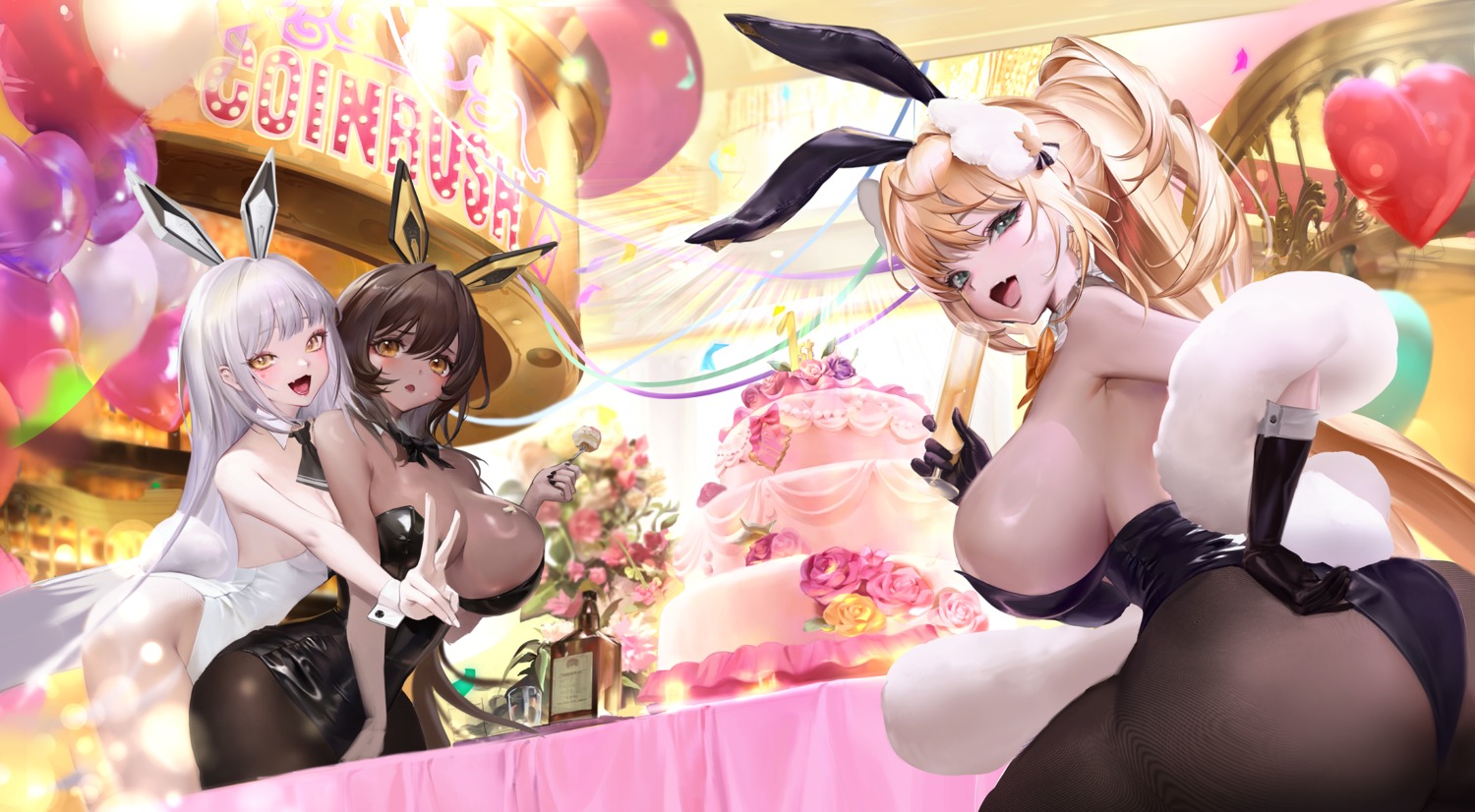 animal_ears ass blanc_(nikke) bunny_ears bunny_girl goddess_of_victory:_nikke no_bra noir_(nikke) pantyhose rupee_(nikke) u06390073