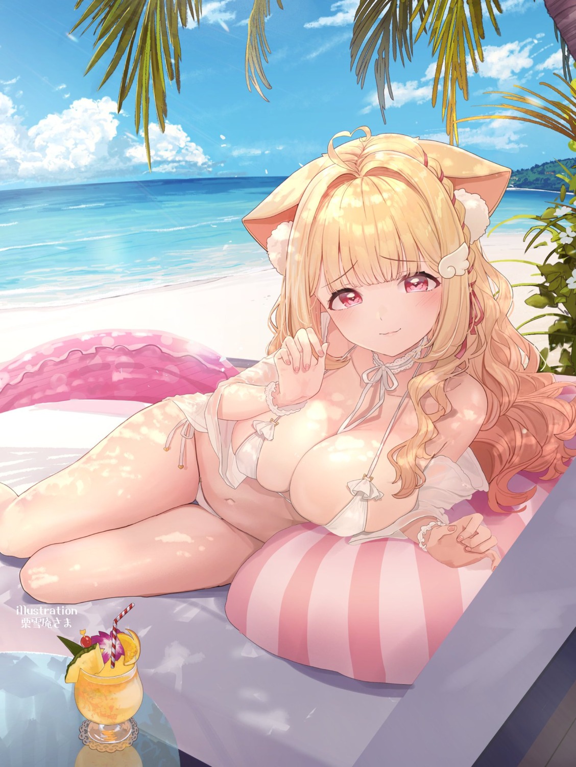 animal_ears bikini kemomimi_refle! kuyukian3 nekoma_karin open_shirt see_through swimsuits