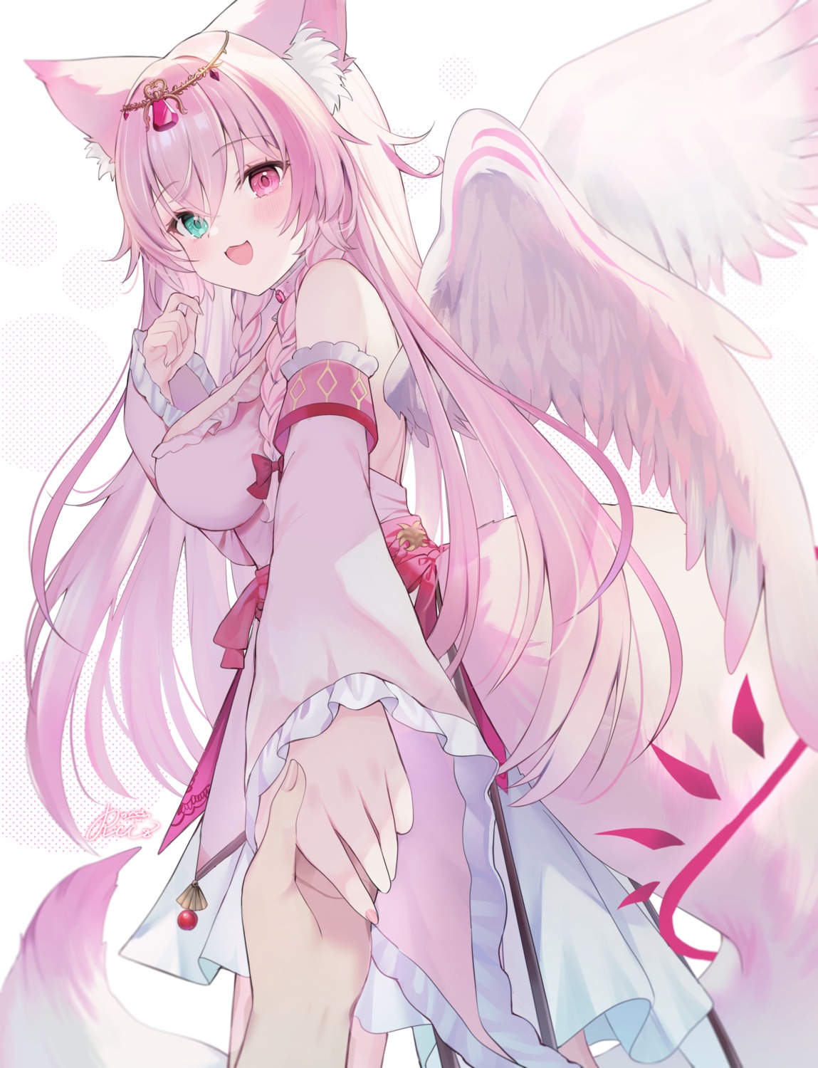 animal_ears heterochromia indie_virtual_youtuber kitsune rukako sakuraco_fene tail wings