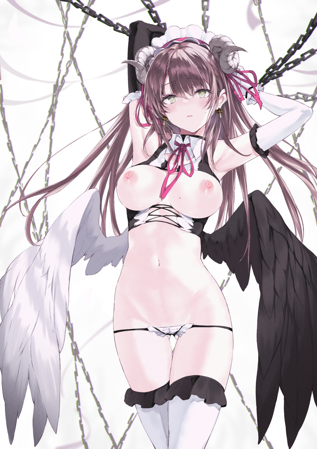 bondage breasts horns maid nana_(luna_berry) nipples no_bra pantsu panty_pull thighhighs wings