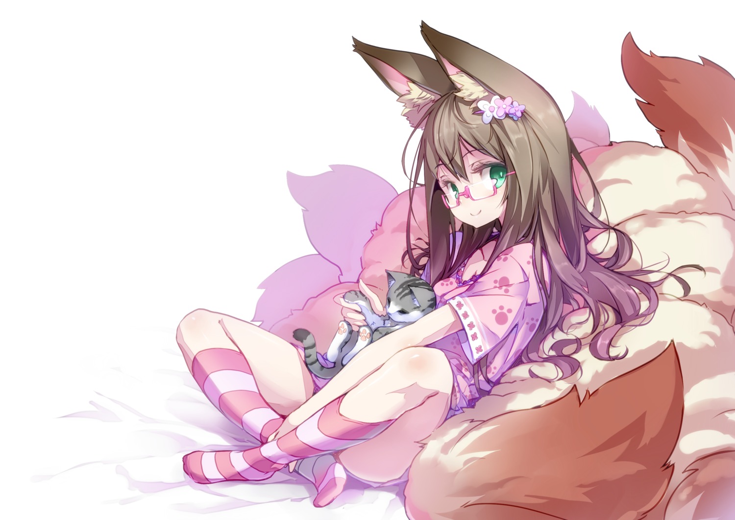 animal_ears hong_(white_spider) kitsune megane neko tail