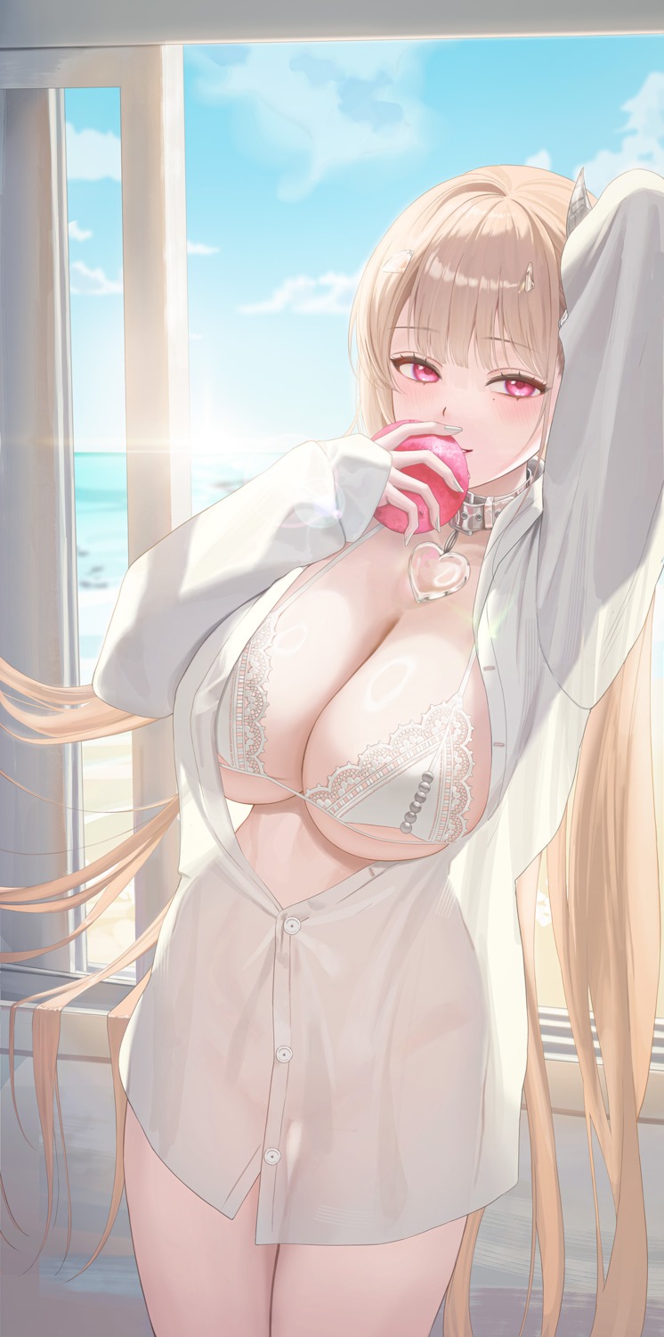 bikini_top bottomless dress_shirt goddess_of_victory:_nikke open_shirt see_through shugo_15 swimsuits viper_(nikke)