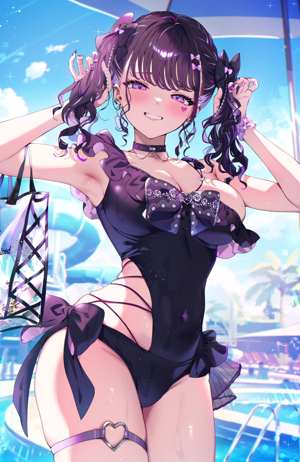 garter kat_(bu-kunn) swimsuits tattoo wet