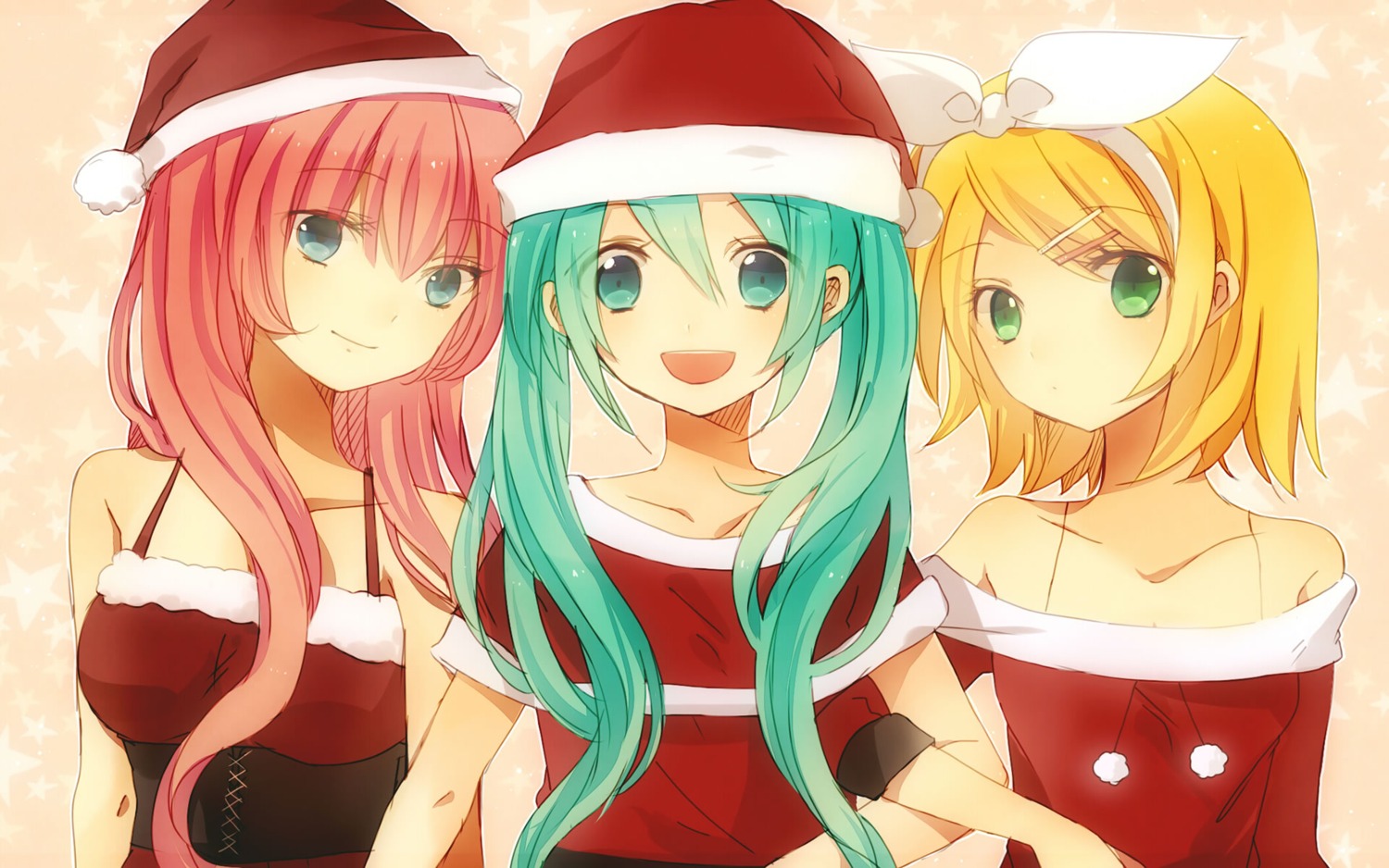 christmas hatsune_miku kagamine_rin megurine_luka shuchou vocaloid wallpaper