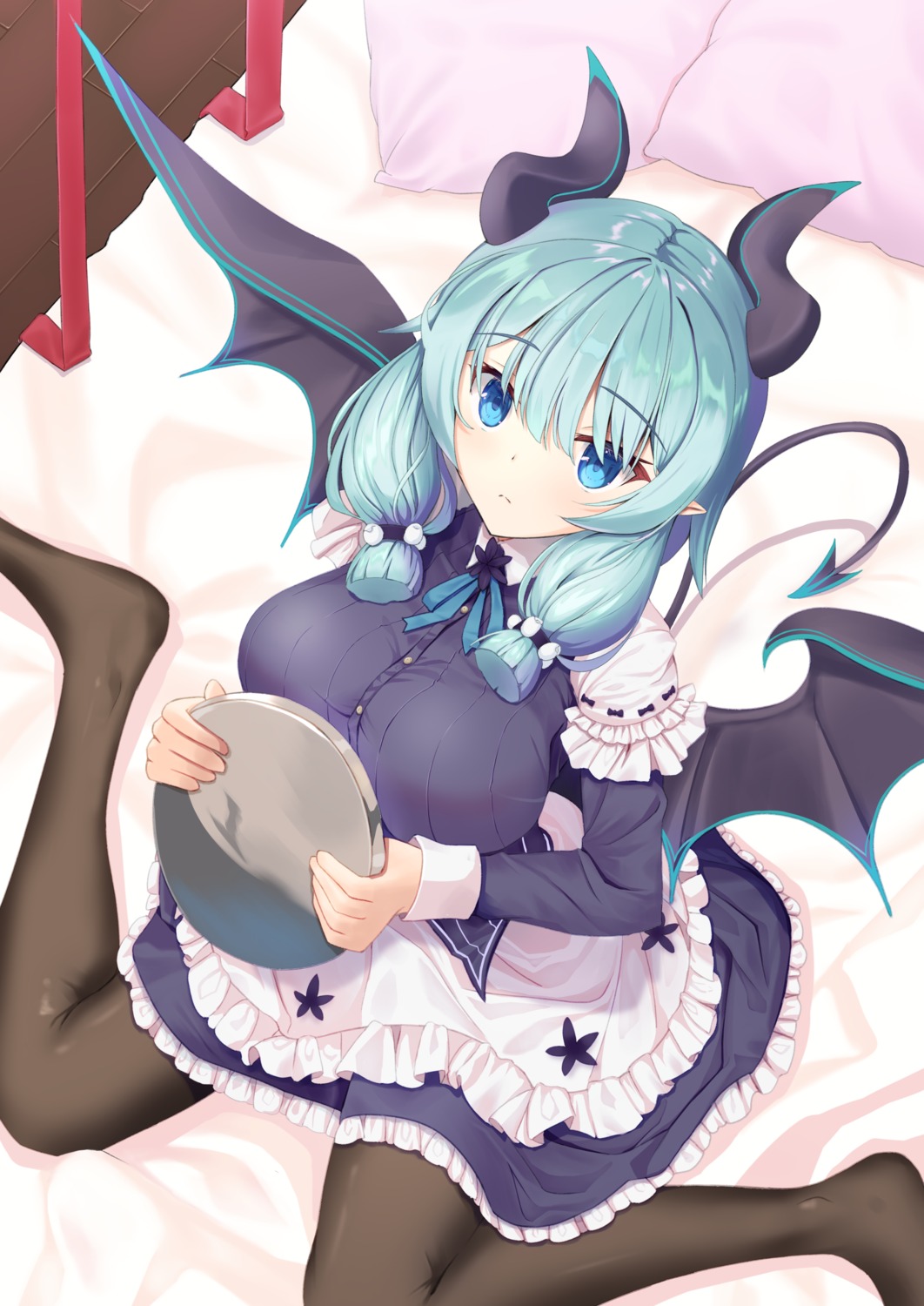 horns maid pantyhose pointy_ears satarina-ke_no_meido-san satarina-san si_shu tail wings