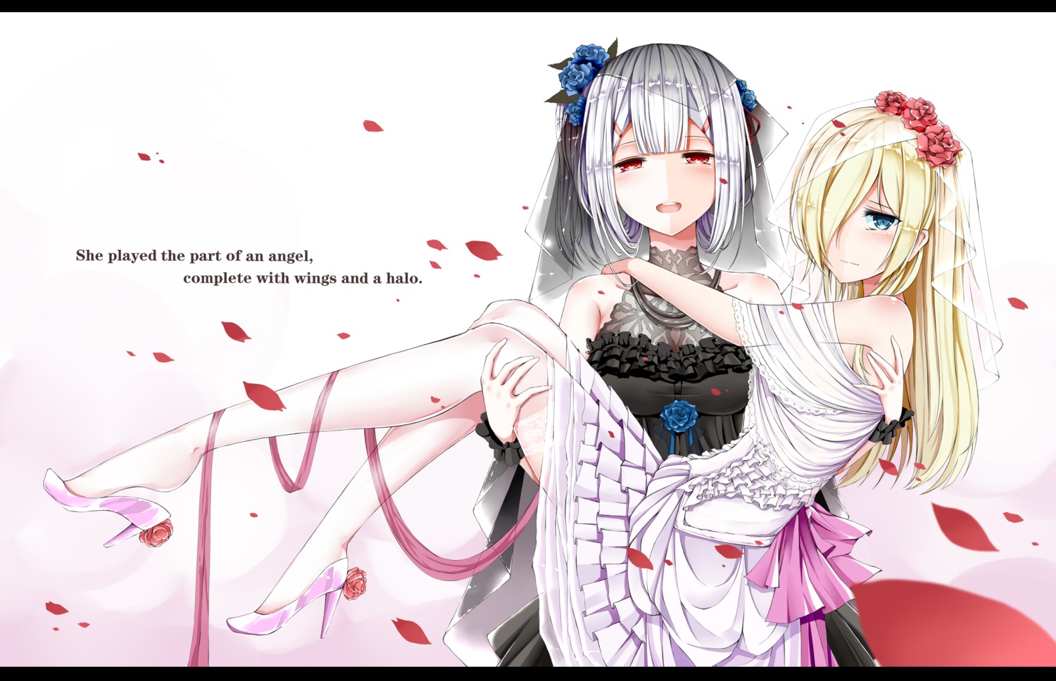 anotoki_ashi cleavage dress heels no_bra skirt_lift wedding_dress yuri