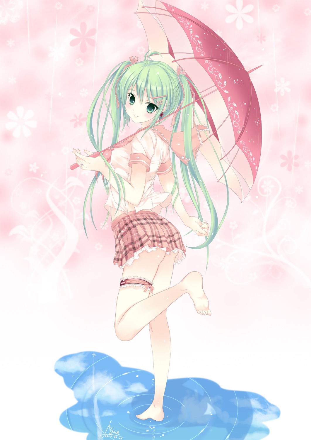 aqua_(artist) feet garter hatsune_miku seifuku vocaloid