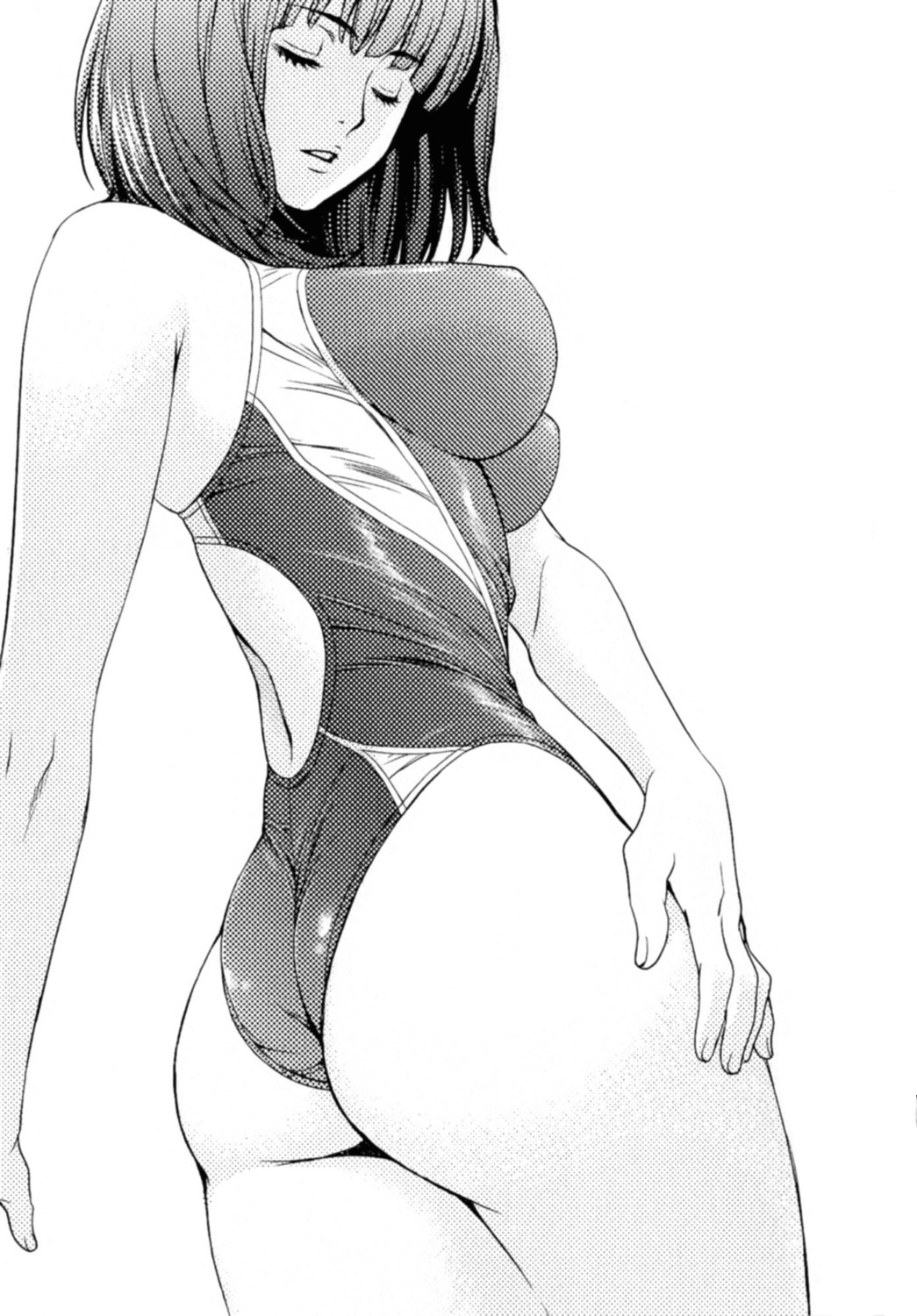 ass erect_nipples hantsu_x_trash kobayashi_hiyoko miyoshi_manami monochrome swimsuits