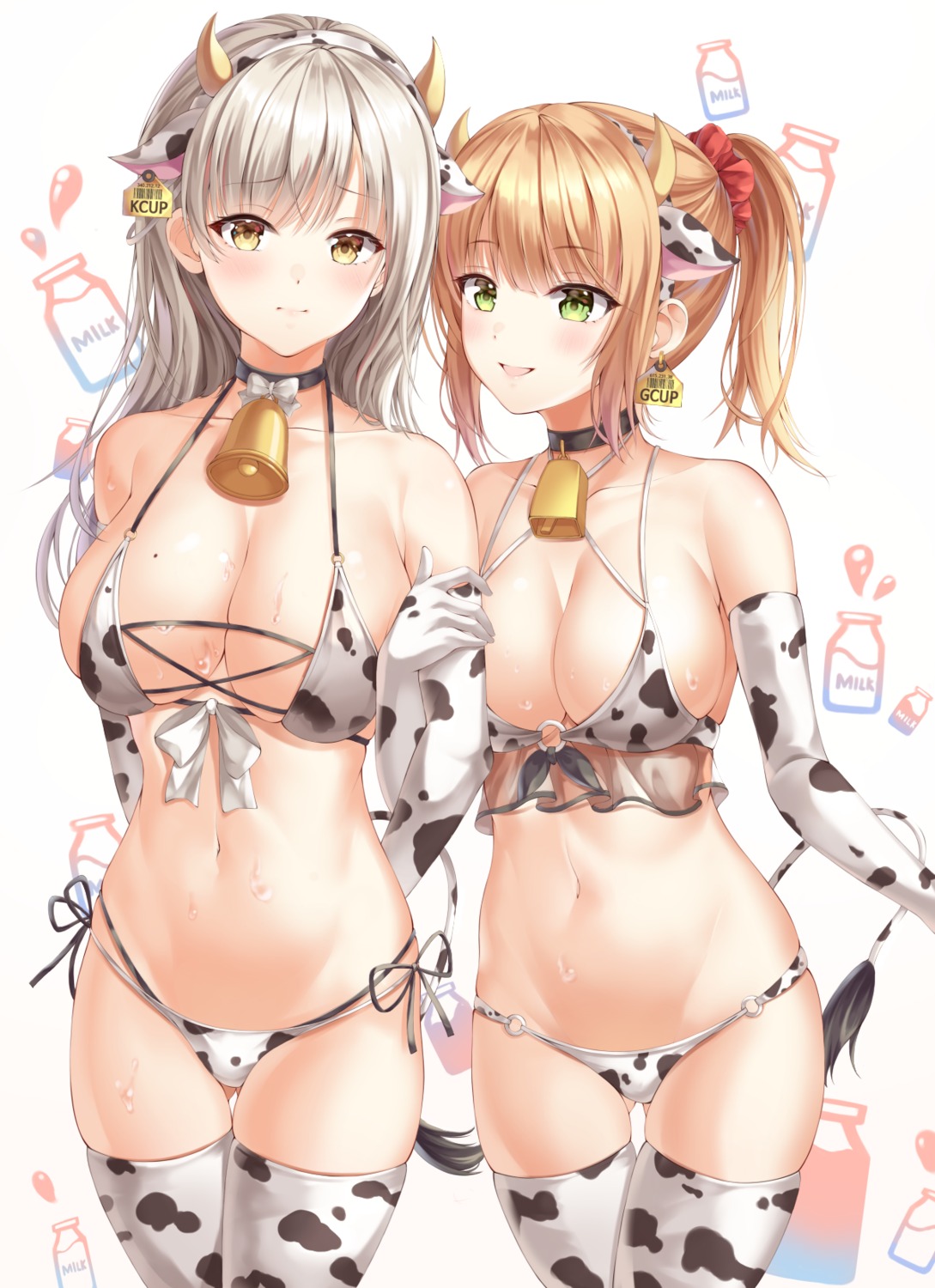 animal_ears bikini bnari horns see_through swimsuits tail thighhighs yuri