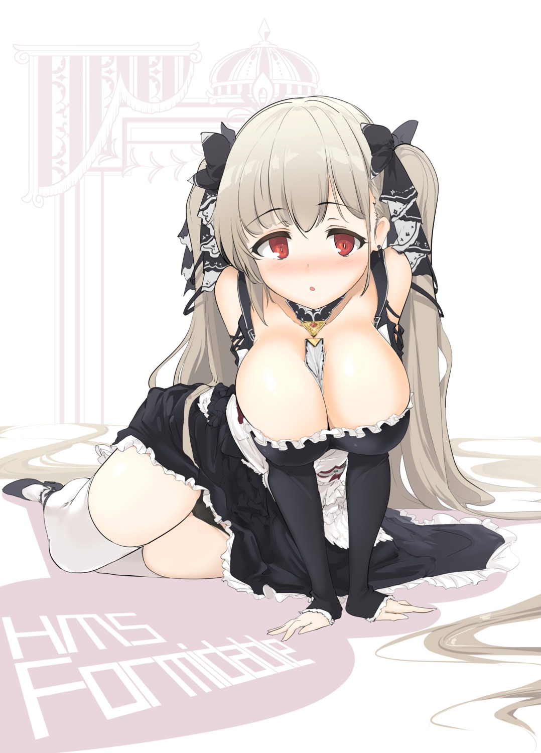 azur_lane formidable_(azur_lane) gothic_lolita lolita_fashion momio no_bra pantsu skirt_lift thighhighs