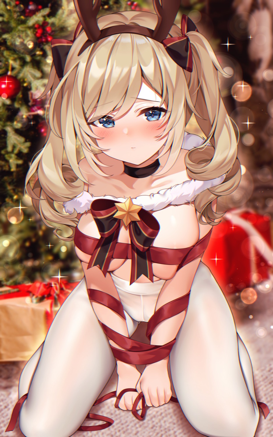 barbara_(genshin_impact) bondage christmas genshin_impact horns pantyhose reel_(riru) topless