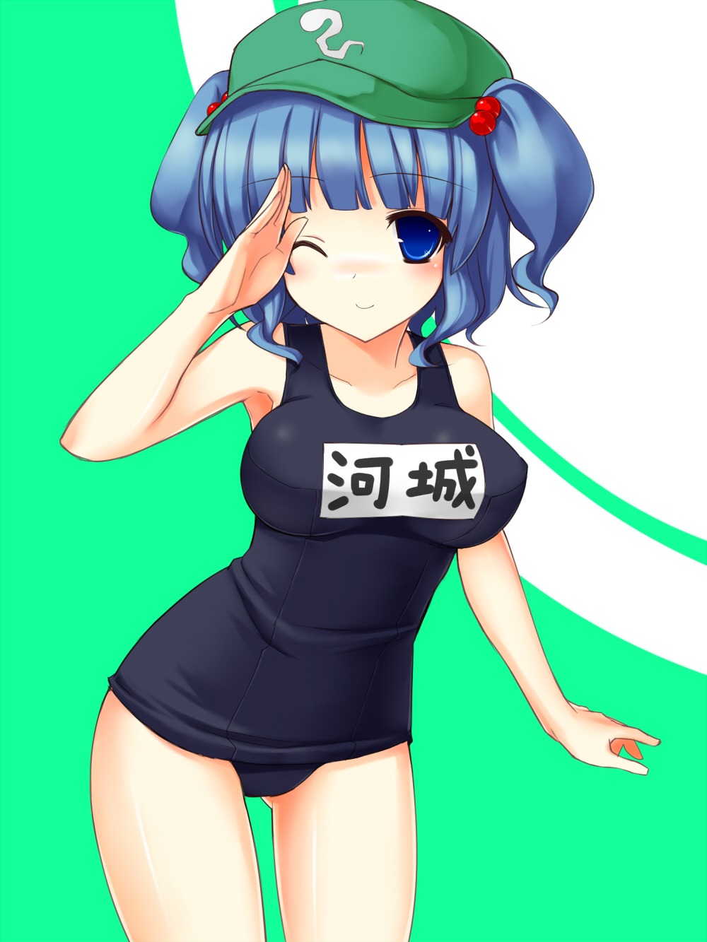 kawashiro_nitori school_swimsuit swimsuits touhou tsukumiya_amane