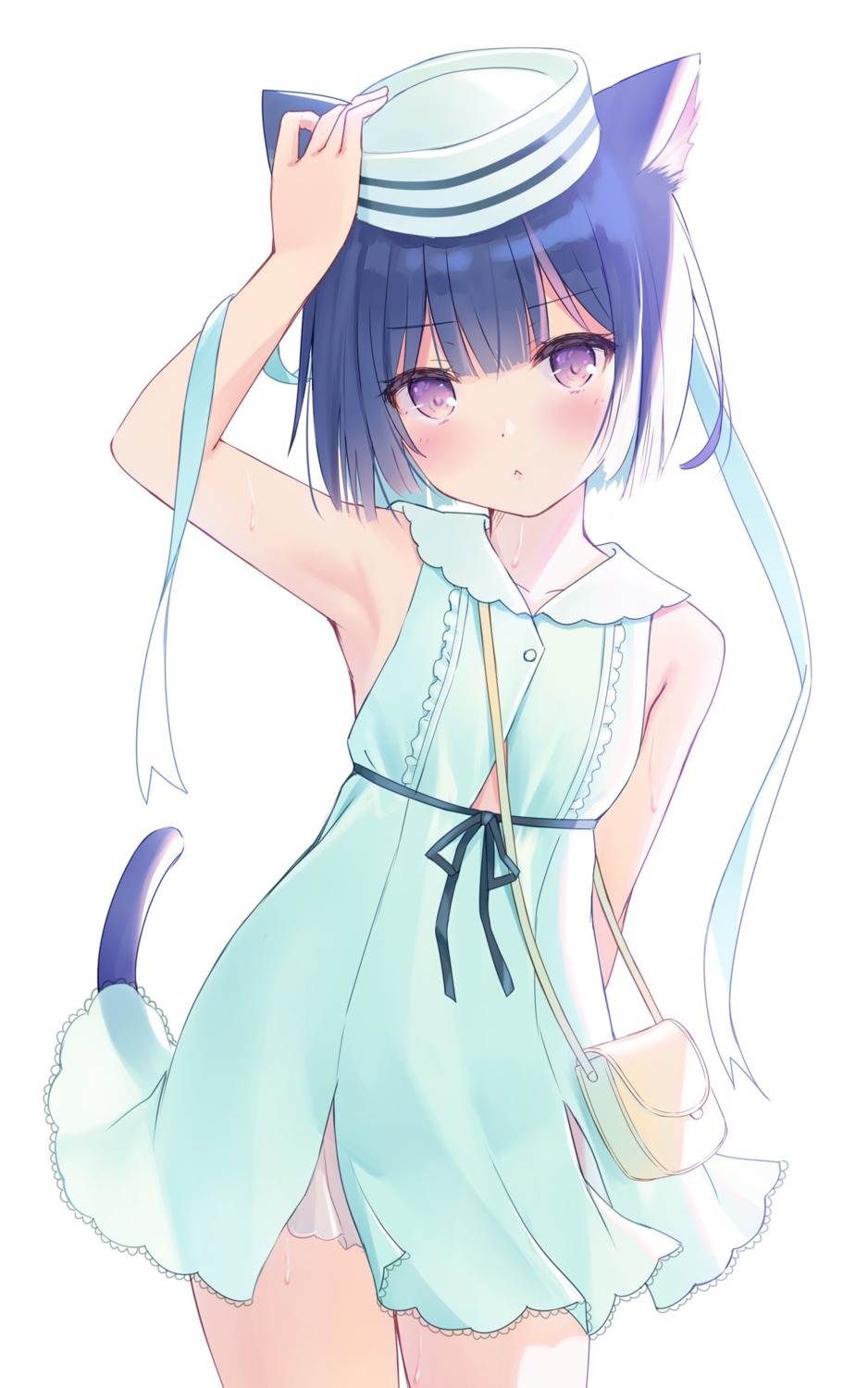 animal_ears dress na-ga nekomimi skirt_lift summer_dress tail