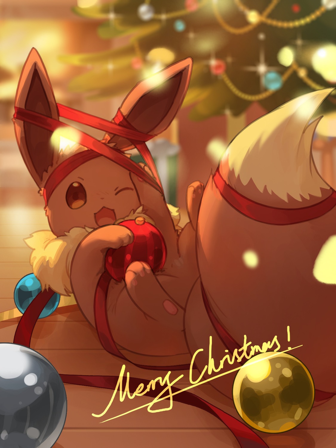 christmas eevee pokemon shine_cheese