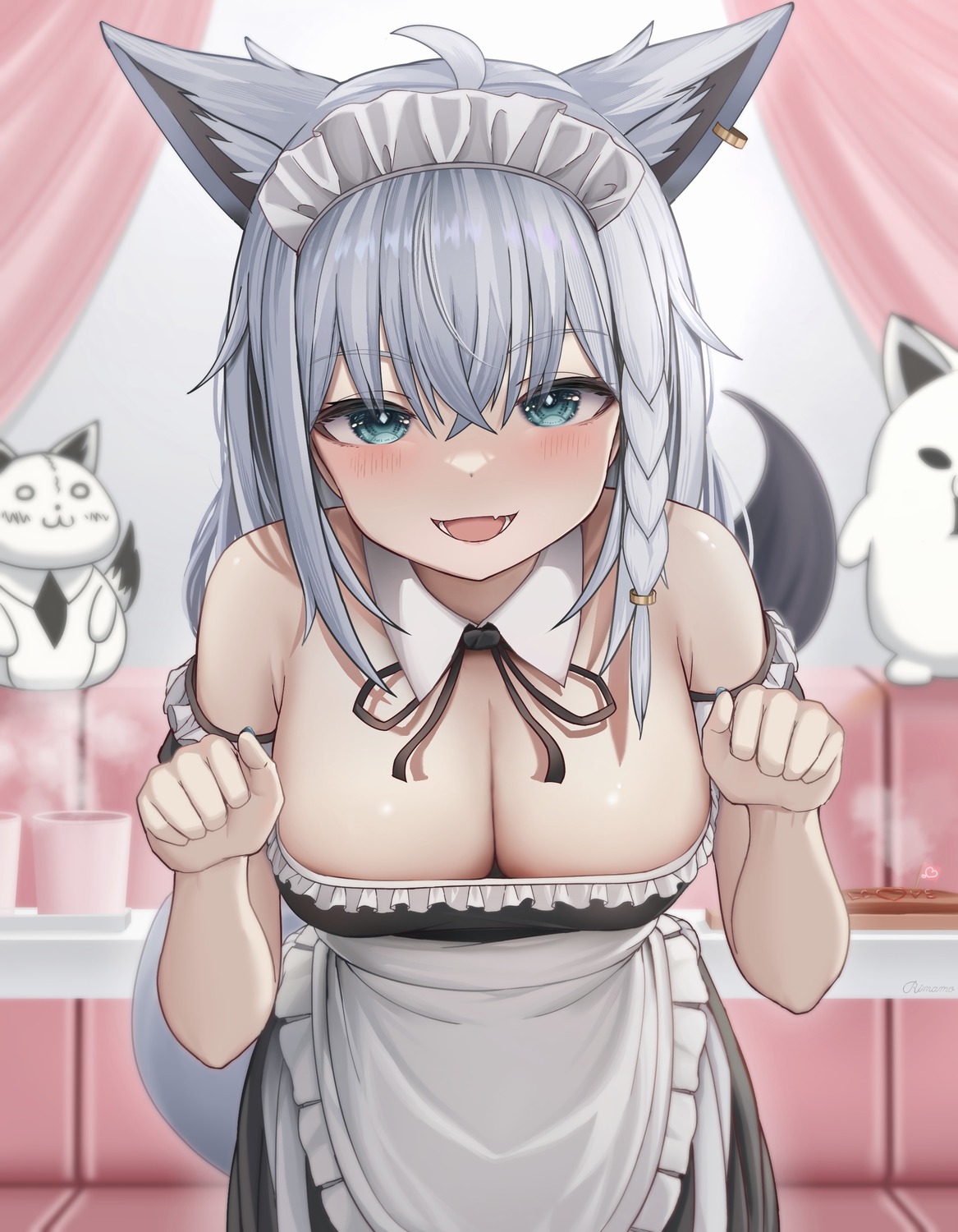 animal_ears hololive hololive_gamers kitsune maid no_bra rimamo shirakami_fubuki tail