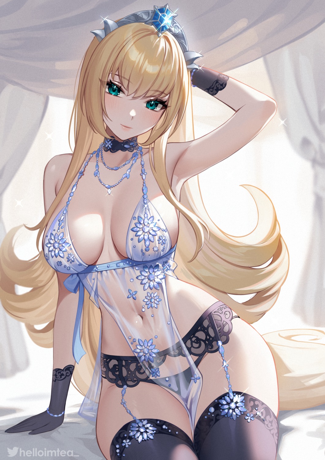 cosplay fate/grand_order garter_belt helloimtea lingerie no_bra pantsu queen's_blade queen's_blade_grimoire see_through stockings thighhighs