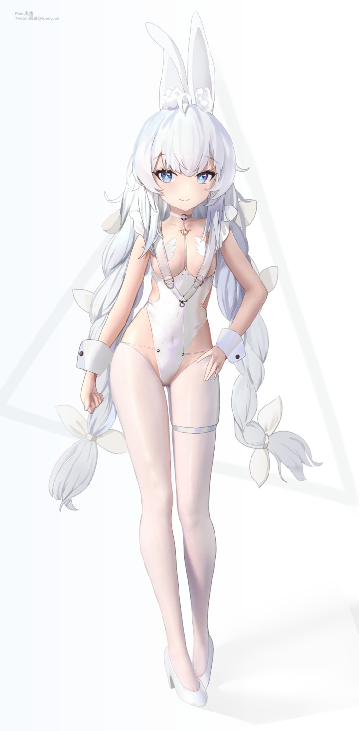 animal_ears azur_lane bunny_ears bunny_girl fuenyuan garter heels le_malin_(azur_lane) no_bra pantyhose