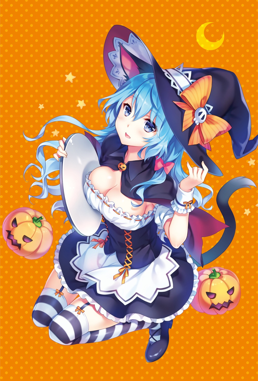 animal_ears cleavage halloween liselotte_cretia maid nekomimi riv seirei_gensouki stockings tail thighhighs waitress witch