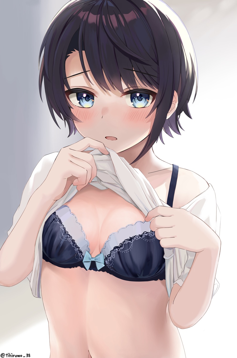 bra cleavage hololive oozora_subaru shirt_lift tihirowo undressing