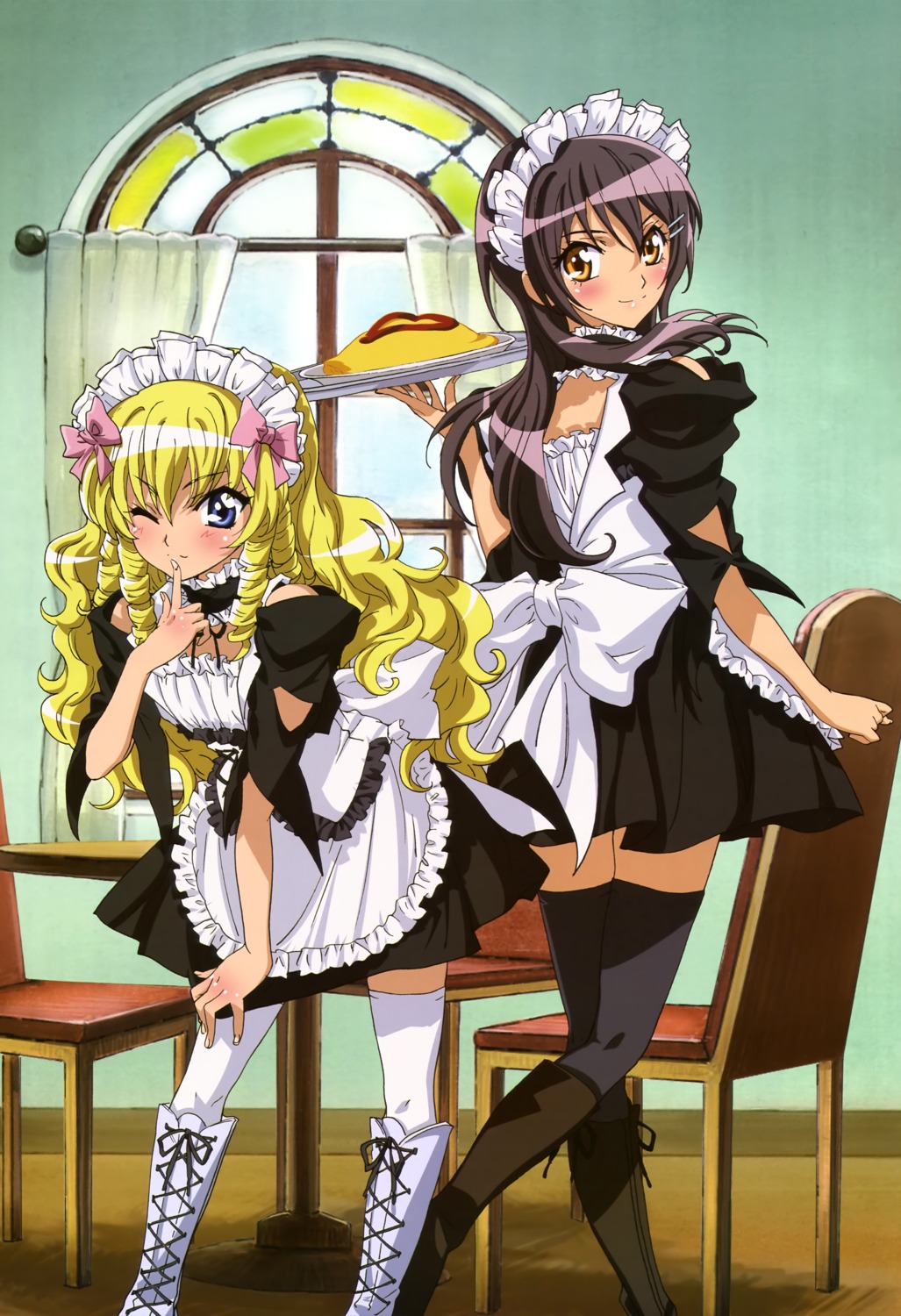 ayuzawa_misaki hyoudou_aoi kaichou_wa_maid-sama! katou_hiromi maid thighhighs trap waitress