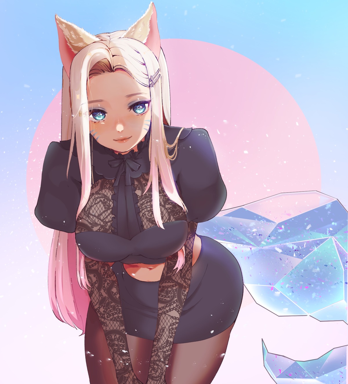 ahri animal_ears candyclysm fishnets kitsune league_of_legends pantyhose see_through tail