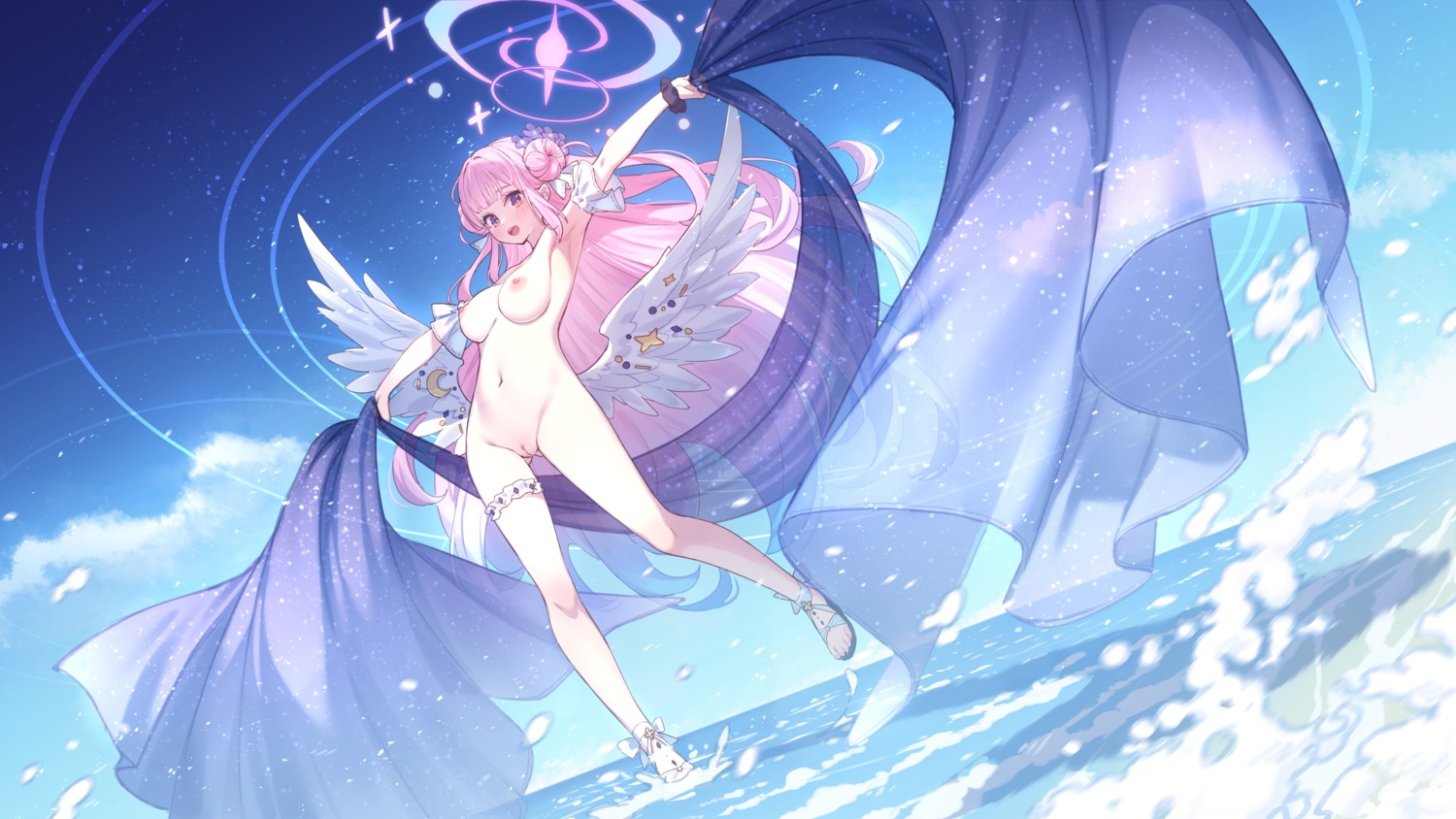 angel blue_archive garter misono_mika naked nipples pussy uncensored wallpaper wet wings yellowpaint.