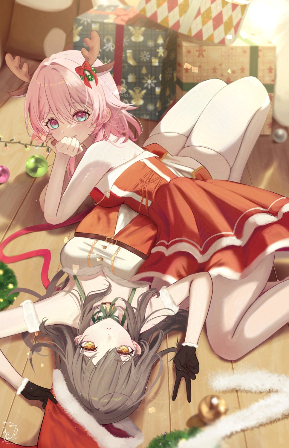 animal_ears christmas honkai:_star_rail horns march_7th pantyhose sazanami_(re_n_rentaro) thighhighs