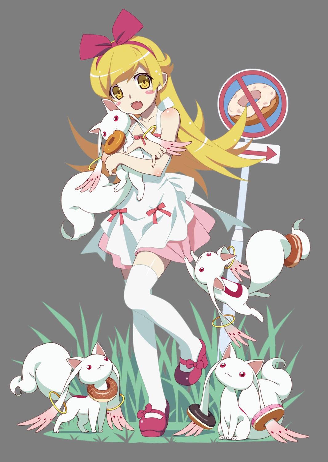 bakemonogatari dress heels kyubey madogatari monogatari_(series) oshino_shinobu puella_magi_madoka_magica thighhighs transparent_png