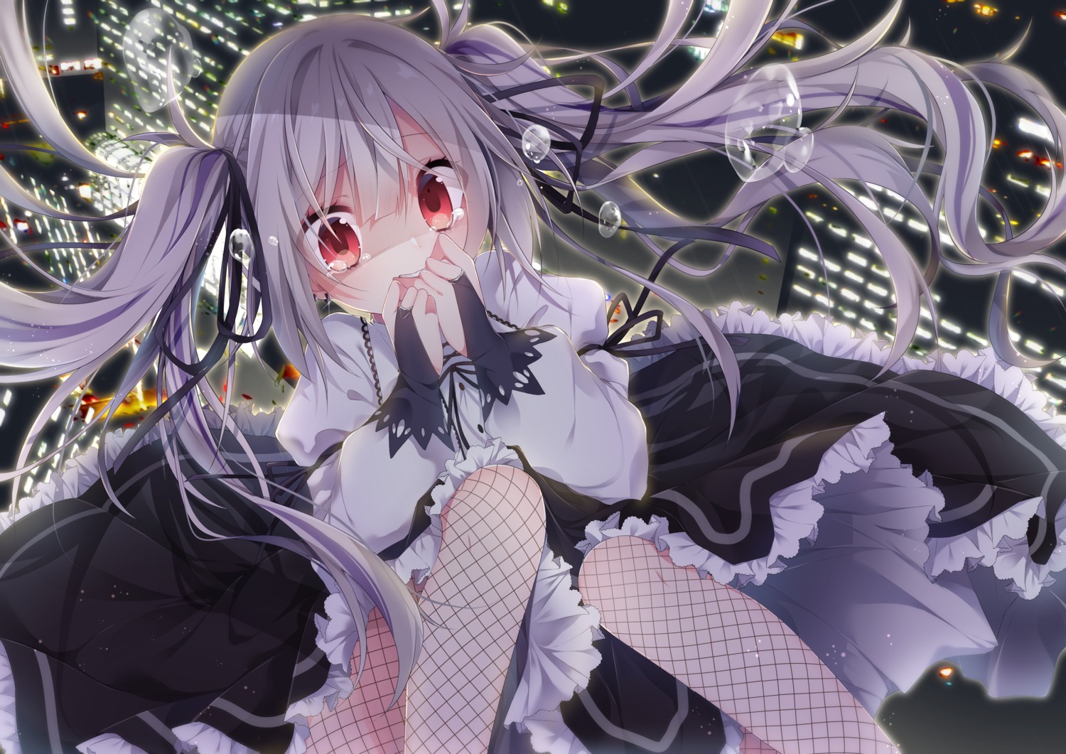 fishnets gothic_lolita kinosaki_yuuta lolita_fashion pantyhose skirt_lift