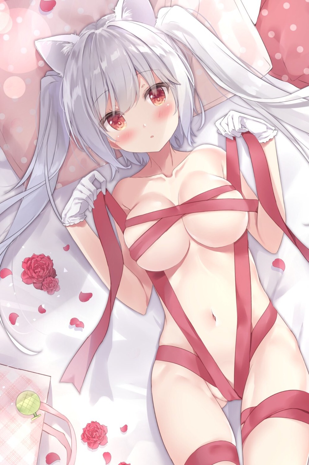 animal_ears naked_ribbon nekomimi saeki_sola