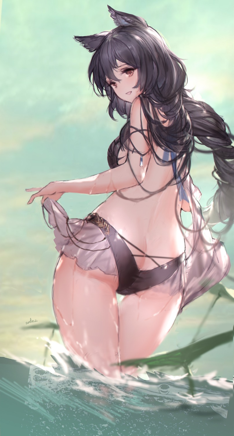 animal_ears ass bikini granblue_fantasy nier_(granblue_fantasy) see_through skirt_lift swd3e2 swimsuits wet