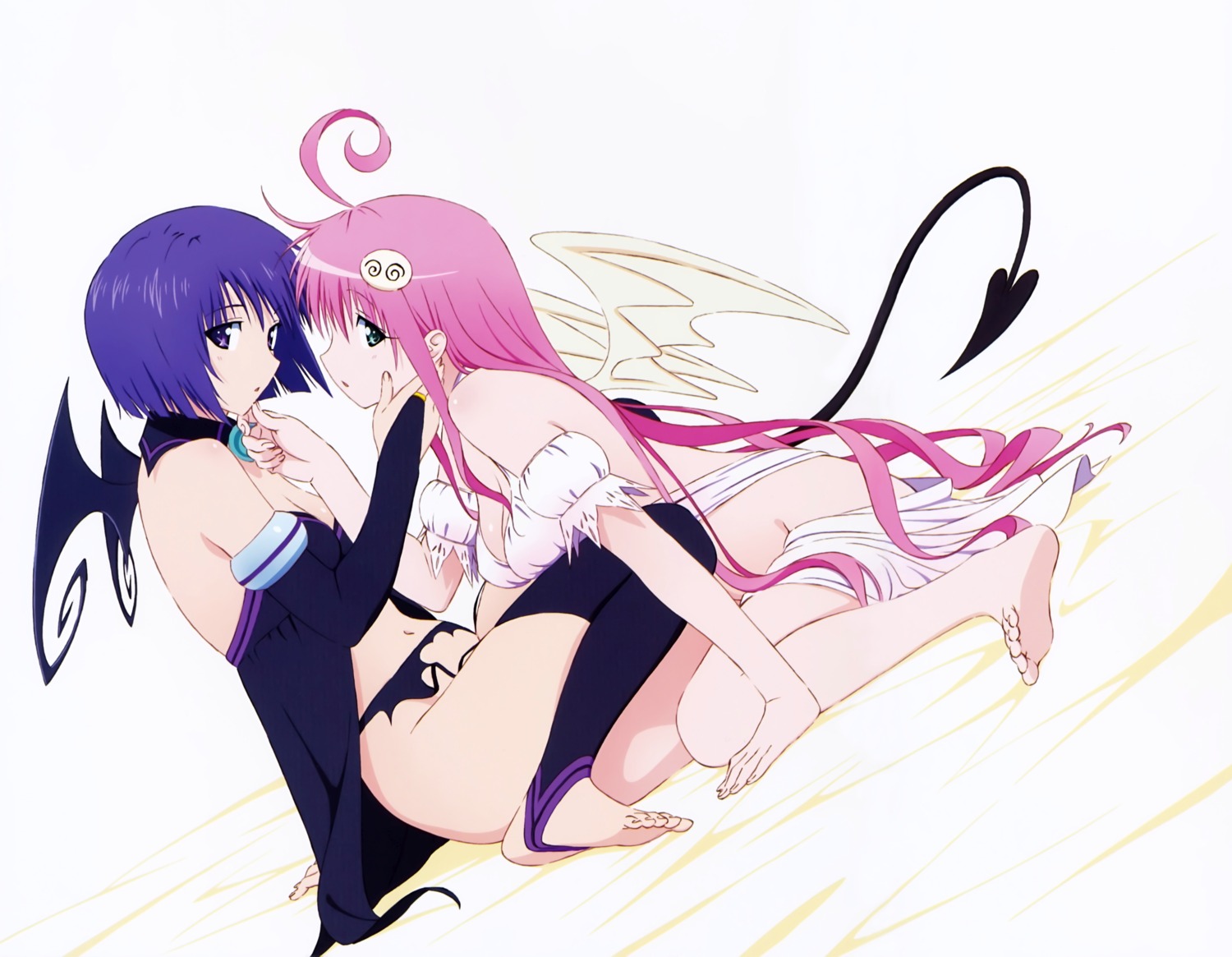 cleavage feet garter_belt lala_satalin_deviluke nopan sairenji_haruna stockings tail thighhighs to_love_ru wings yuri