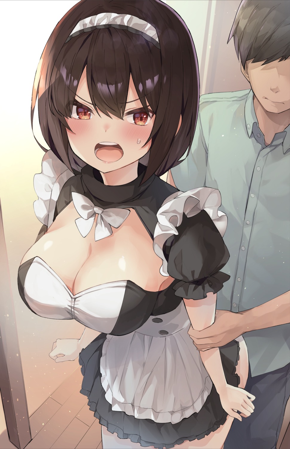 cleavage maid masco no_bra skirt_lift