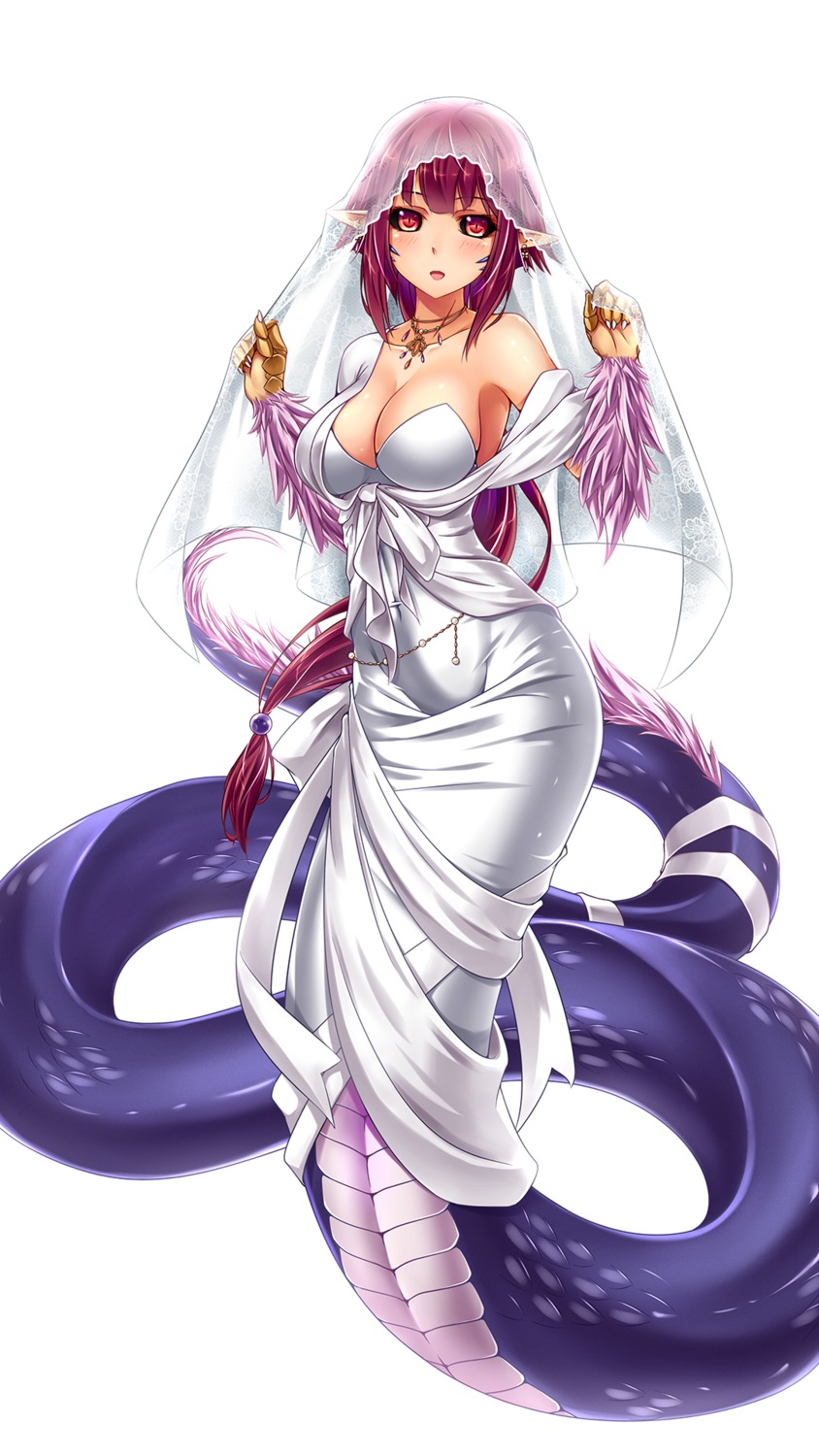 basilisk_(monster_girl_encyclopedia) cleavage dress midnight monster_girl monster_girl_encyclopedia pointy_ears tail wedding_dress