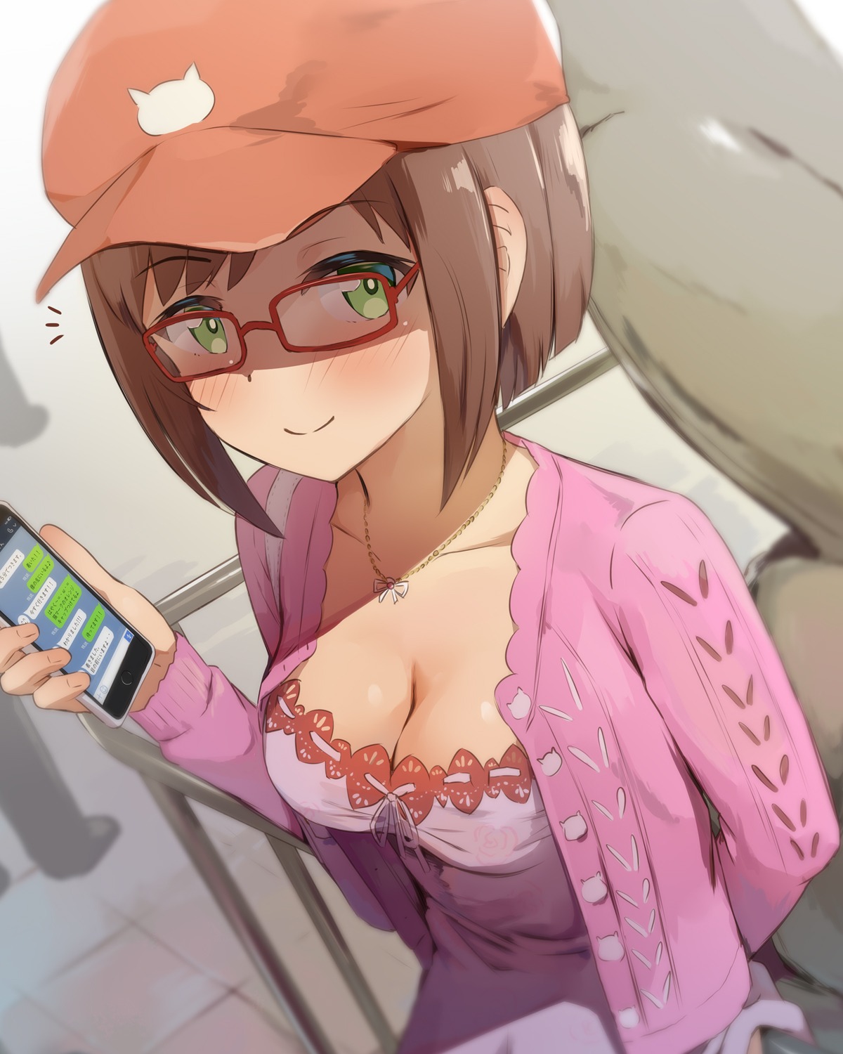 cleavage maekawa_miku megane seneto sweater the_idolm@ster the_idolm@ster_cinderella_girls