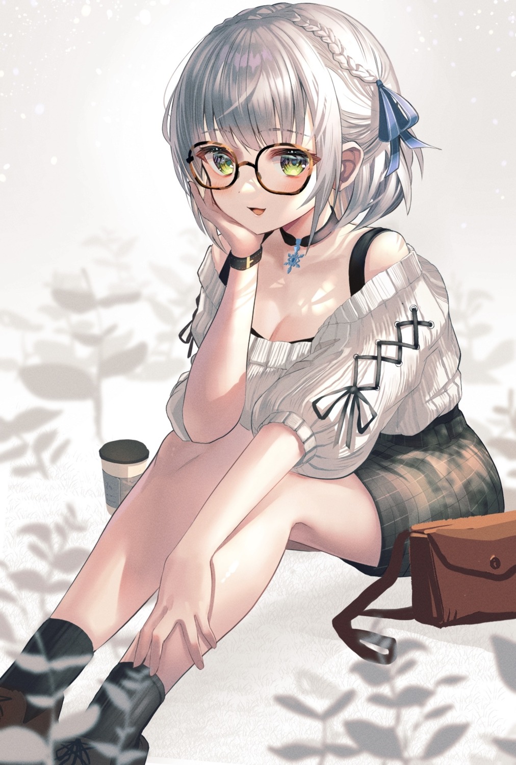 cleavage dodota hololive megane shirogane_noel sweater