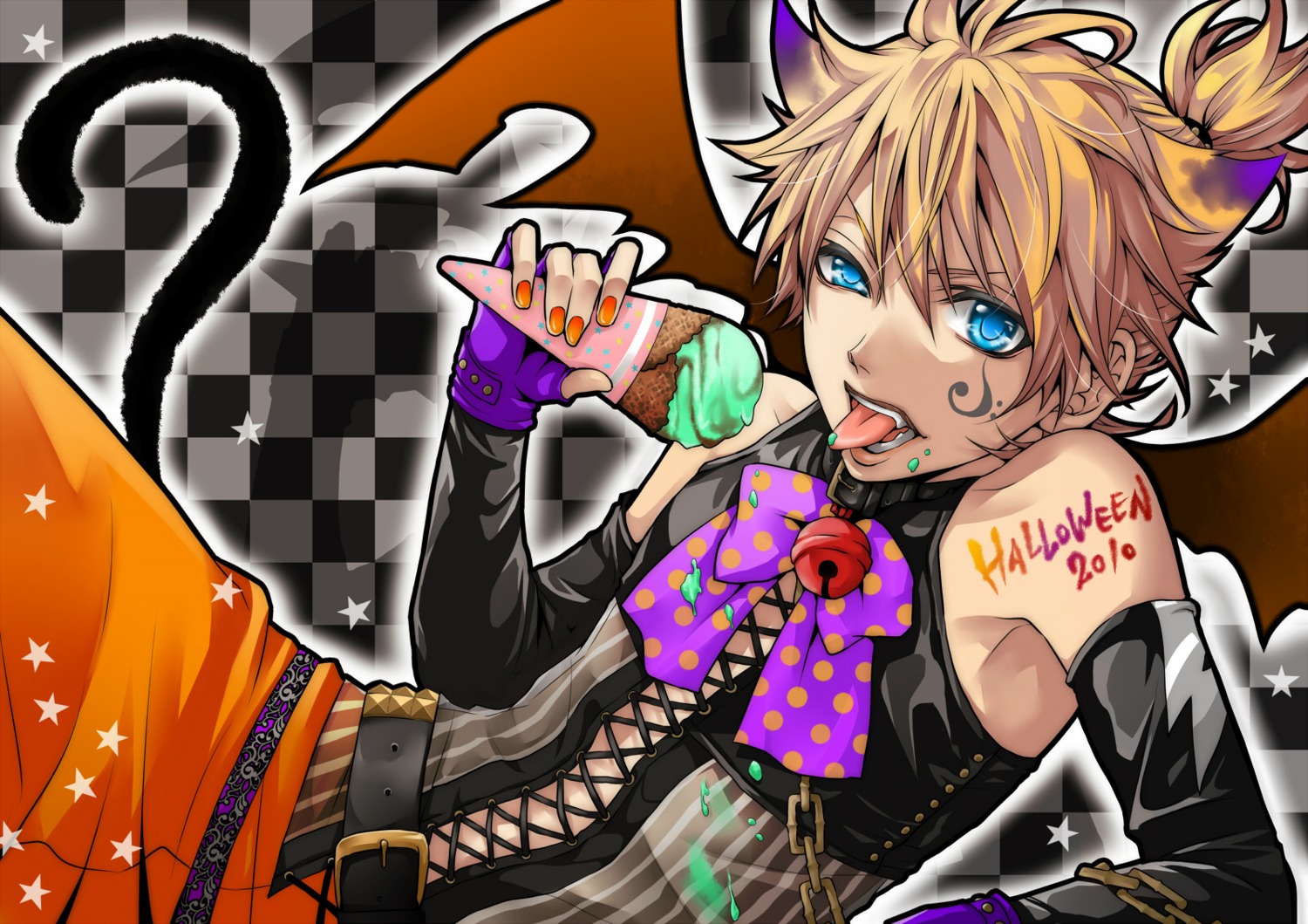 hakuseki halloween kagamine_len male tail vocaloid wings