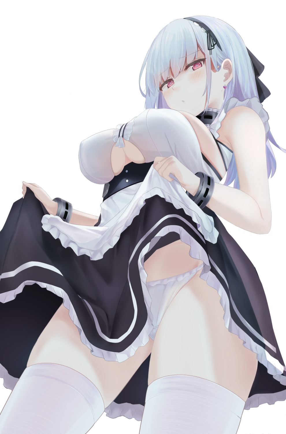 azur_lane dido_(azur_lane) erect_nipples maid no_bra pantsu ru_zhai skirt_lift thighhighs underboob