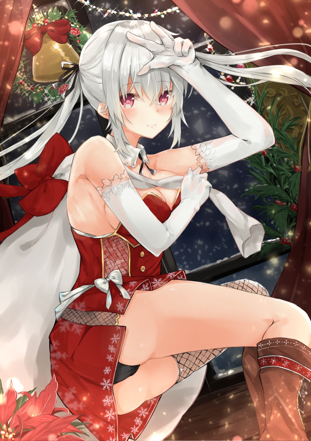 ass breast_hold cameltoe christmas cleavage dress fishnets pantsu thighhighs tomura2maru