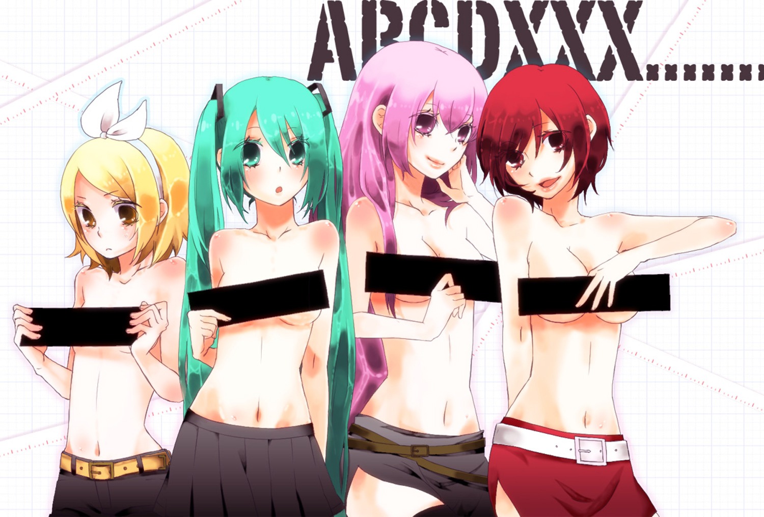 br-milk-crown hatsune_miku kagamine_rin megurine_luka topless vocaloid