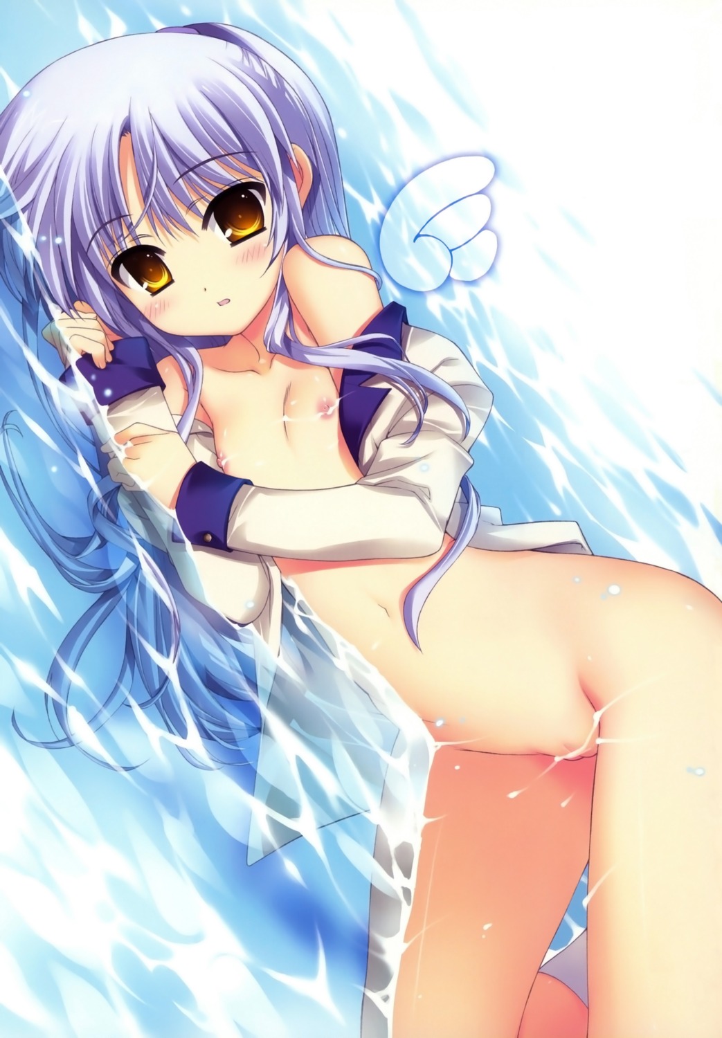 angel_beats! bottomless detexted essentia fixed fujima_takuya loli nipples no_bra open_shirt pussy tachibana_kanade uncensored