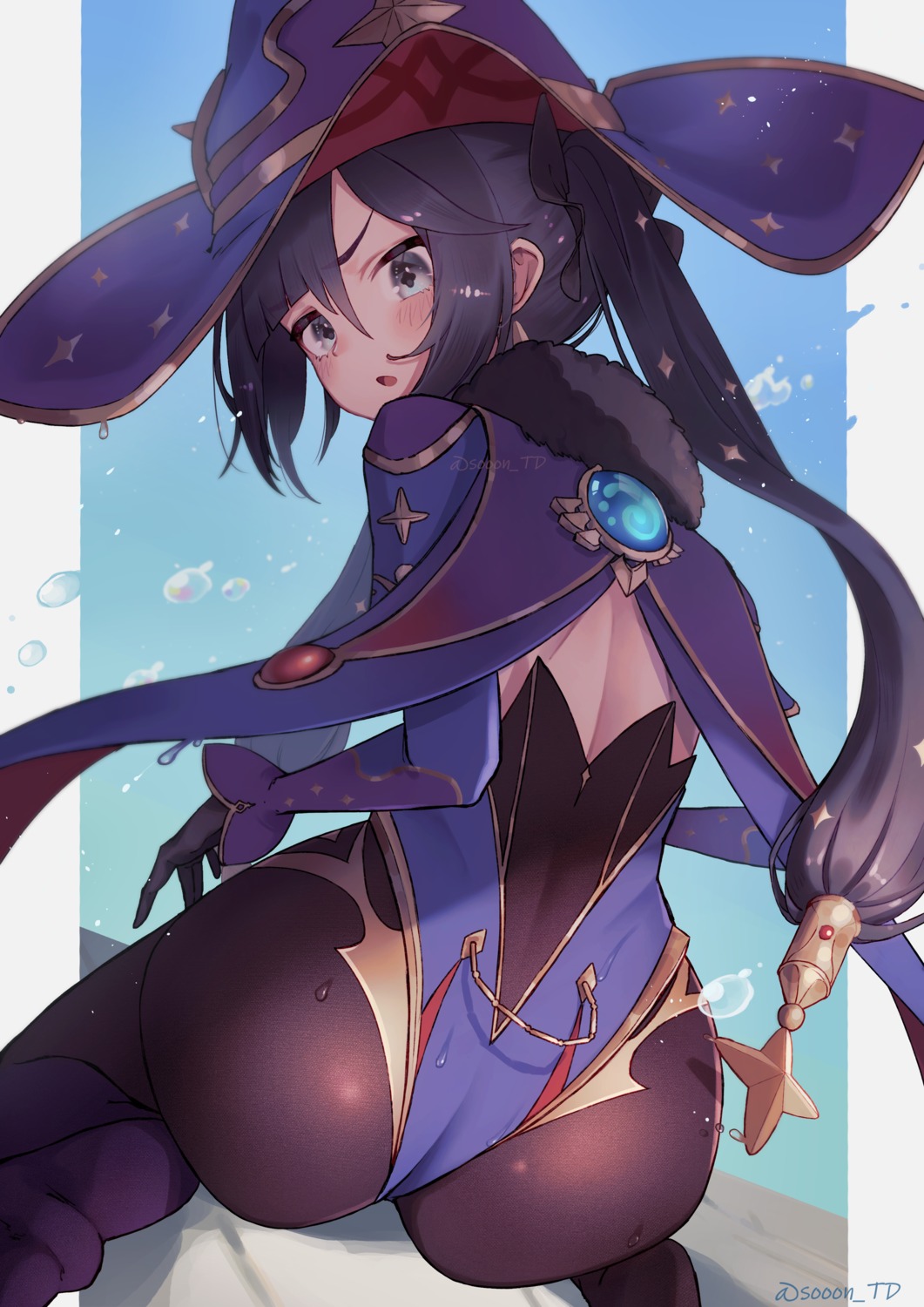 ass genshin_impact leotard mona_megistus no_bra pantyhose sooon witch